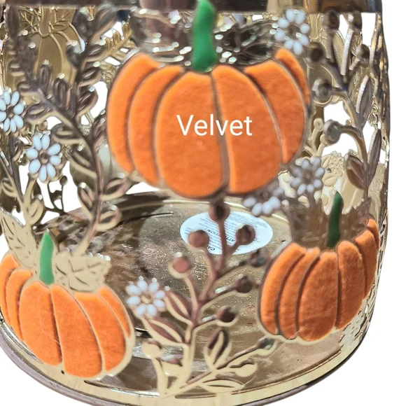 VELVET PUMPKINS 3-WICK CANDLE HOLDER BY BATH & BODY WORKS - Picture 3 of 3